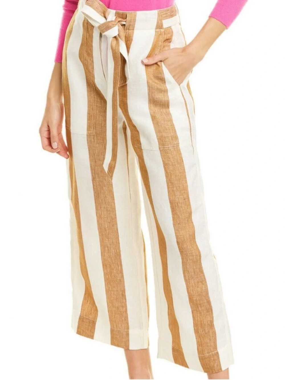 NWT J. Crew Tie-waist Linen Wide Leg Pants in Stripe Size 8